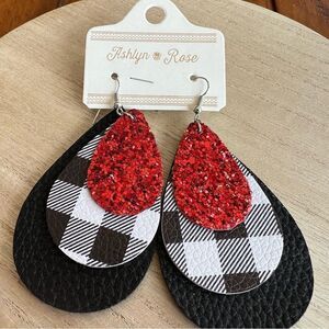 New Ashlyn Rose Buffalo Plaid Glitter Sparkle Dangle Earrings
